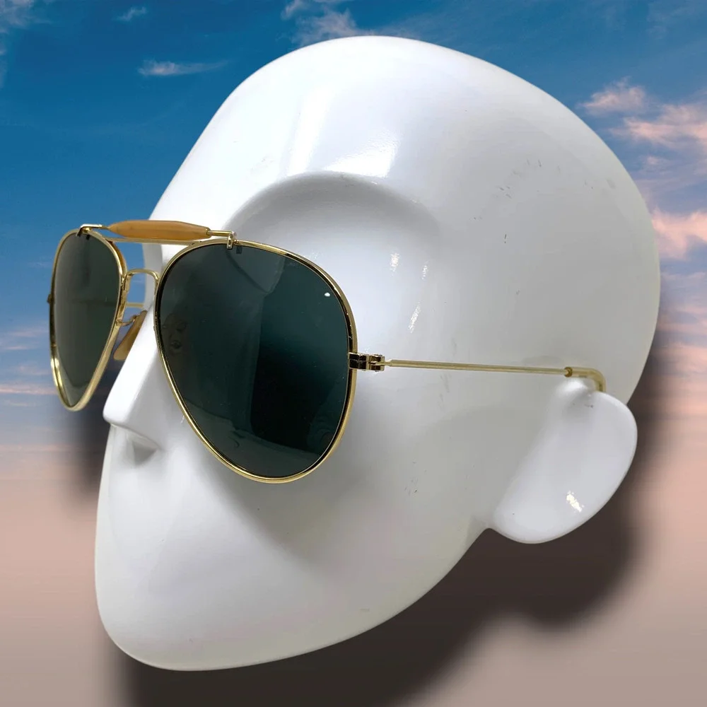 US Fighter Squadron Aviator Sunglasses Gold Frame Green Lens + Printed Case